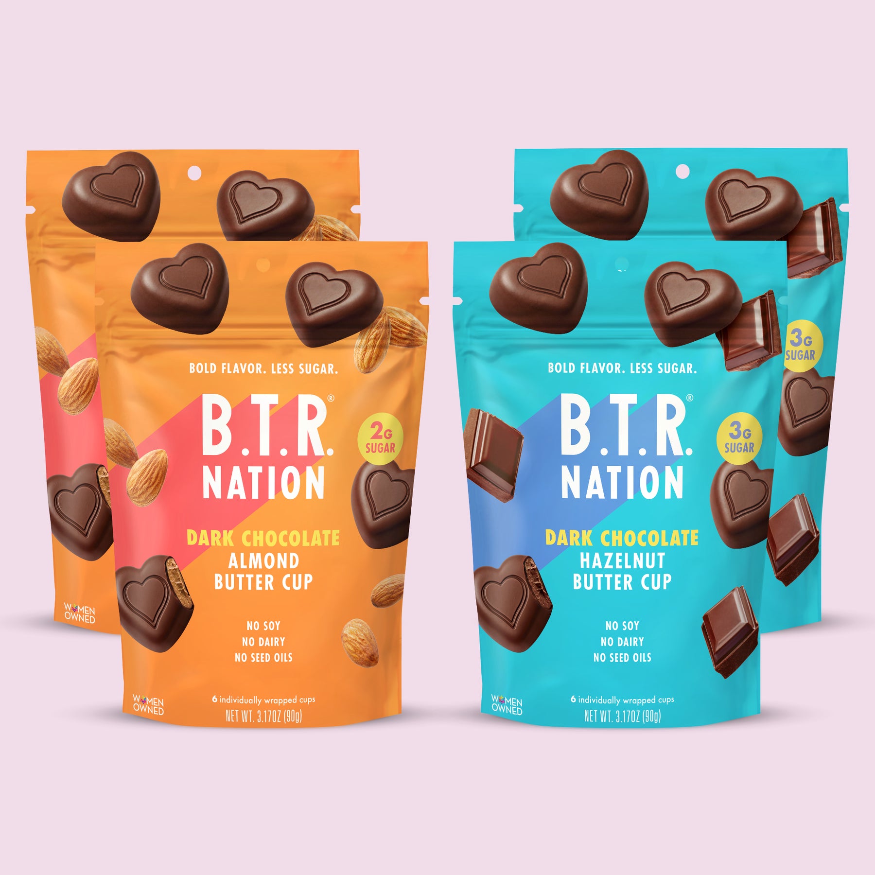 B.T.R. Nation Dark Chocolate Nut Butter Cup Variety Pack, 4 Bags